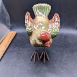 Ceramic High Glaze Metal Legs Prettily Bird 5" Figurine